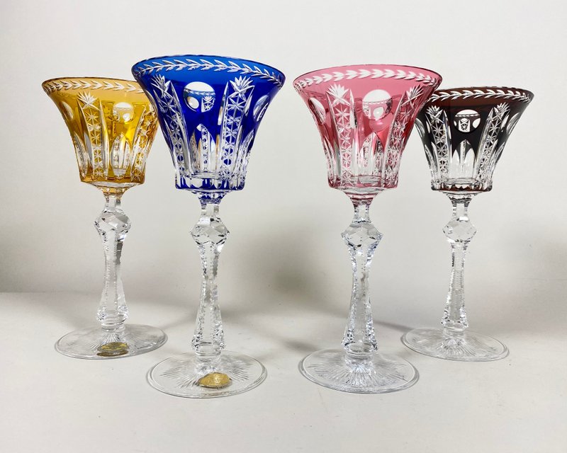 老式 Barthmann 30% PbO 水晶酒杯 4 件套 20 世紀 50 年代西德 - 酒杯/酒器 - 水晶 多色