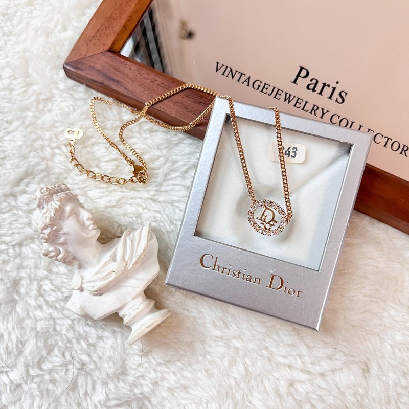 【日本中古】90-00年 中古Dior 水鑽項鍊 原裝盒附 - 項鍊 - 其他金屬 金色