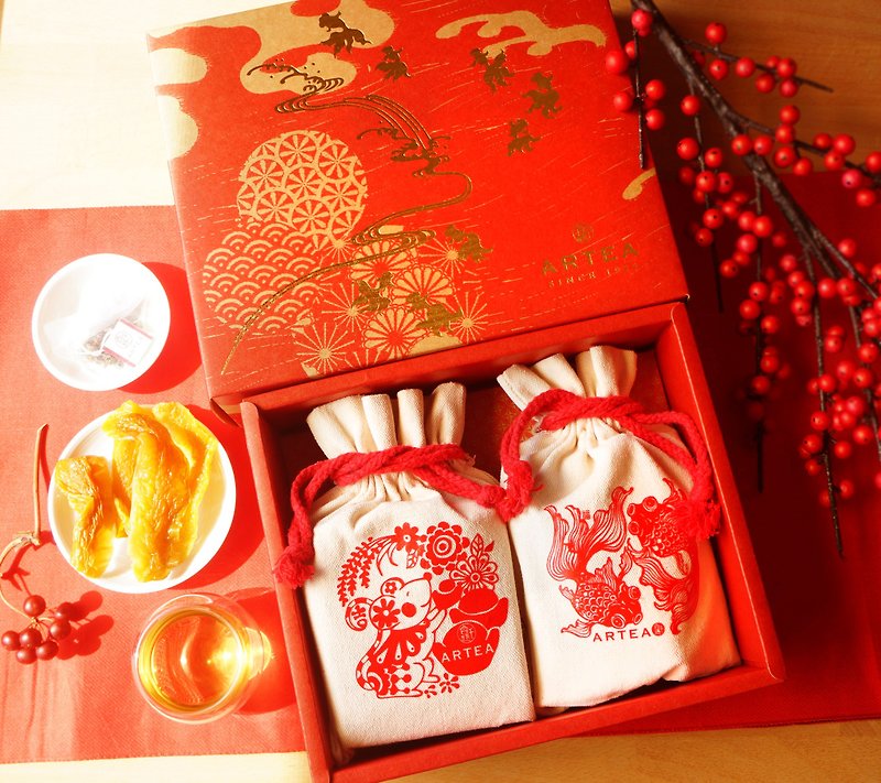 ARTEA 2款好茶+ 楊桃果乾茶食禮盒 - 茶葉/茶包 - 棉．麻 紅色