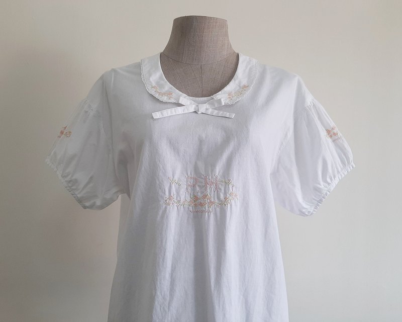 Vintage White Embroidered Blouse - Women's Tops - Cotton & Hemp White