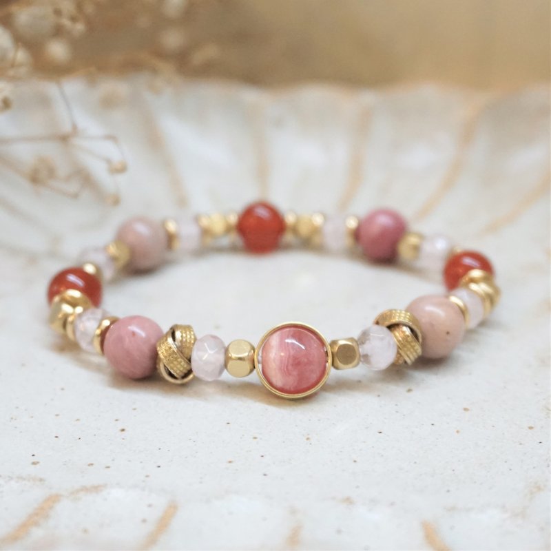 << Pink Good Color - Natural Stone Bracelet >> Red Quartz Rose Fluorite Red Agate Powder - Bracelets - Semi-Precious Stones Pink