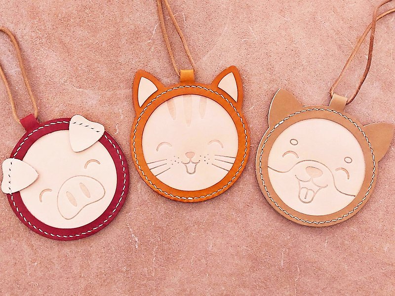 動物カードホルダー 犬 猫 豚 笑う 革素材 ラップ よく 縫製 DIY 証明書 ペット