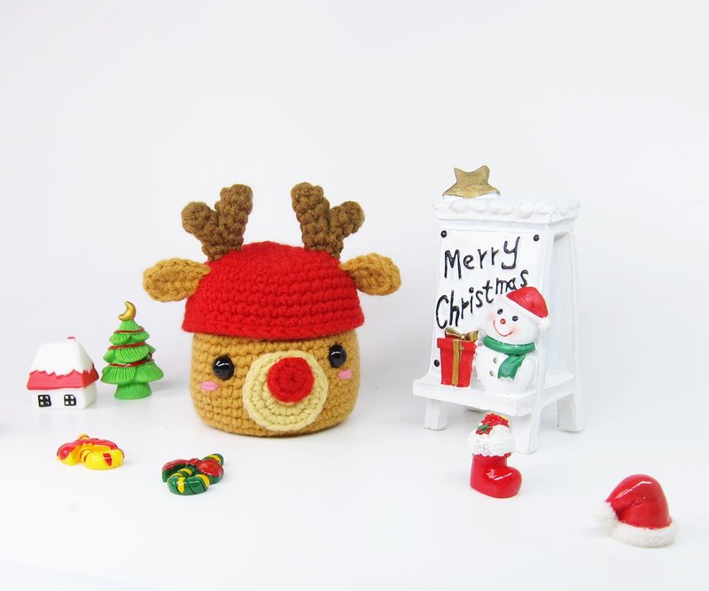 Red Nose Elk Storage Bucket - Christmas - Storage - กล่องเก็บของ - ไฟเบอร์อื่นๆ สีนำ้ตาล