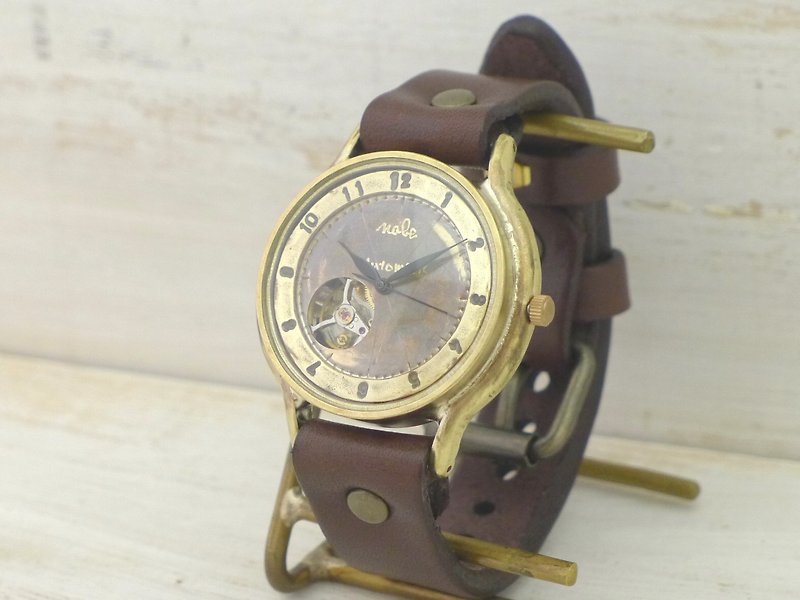 Handmade Wrist Watch Automatic Open Heart 36mm Brass (Brass) Arabic Numerals Handmade Wrist Watch (BAM060 Arabic) - Women's Watches - Copper & Brass Gold
