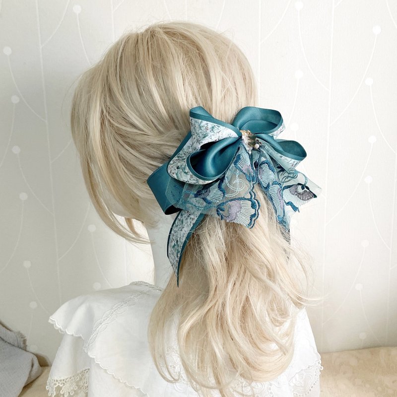 French lace fairy clip, shark clip, banana clip, spring clip, hair fork, hair ring, scrunchie clip, grab clip - เครื่องประดับผม - วัสดุอื่นๆ สีเขียว