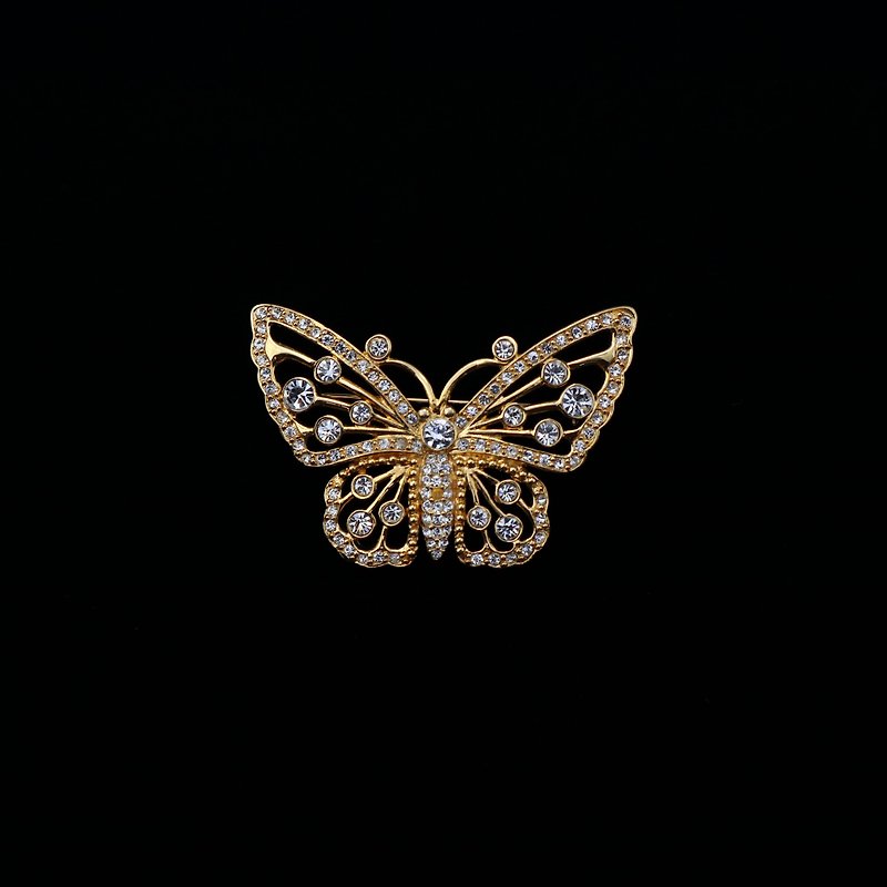 Pumpkin Vintage. Vintage Napier Rhinestone Gold Butterfly Brooch - Brooches - Other Materials 