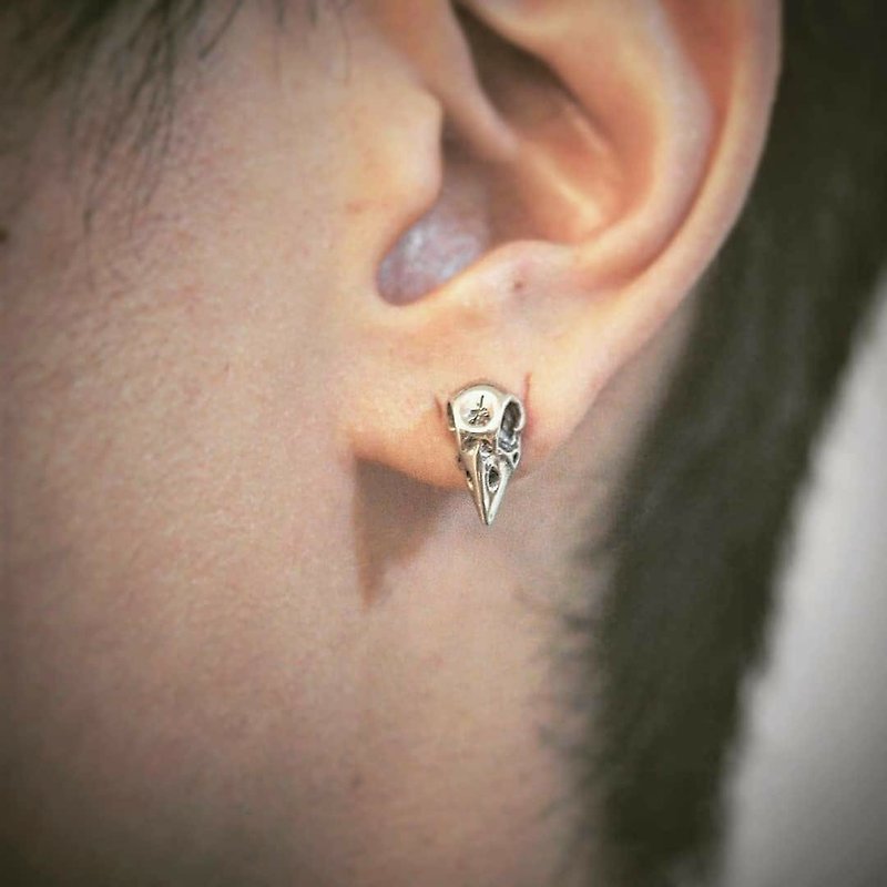 烏鴉頭骨 925銀耳環 Crow Skull Silver earring