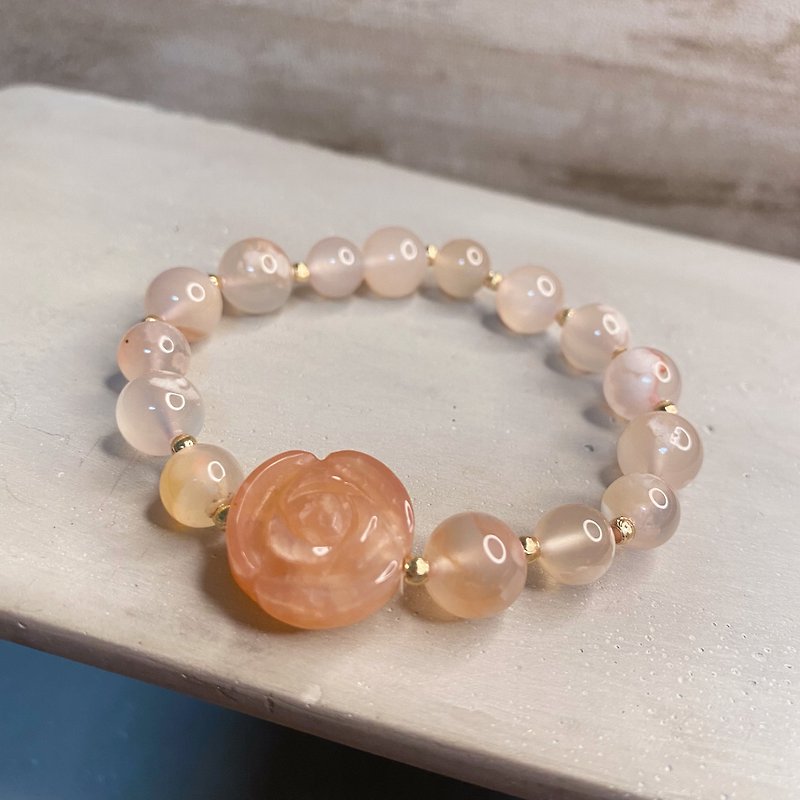 Rose shape cherry blossom agate bracelet JYL next-hand made - Bracelets - Crystal Pink