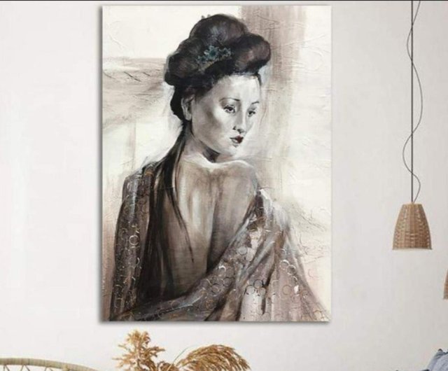 日本芸者絵画女性ポートレートアートアジアンウォールアート