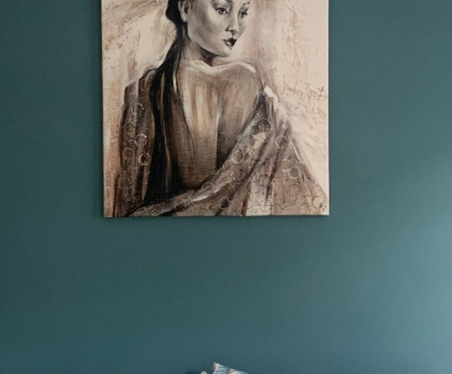 日本芸者絵画女性ポートレートアートアジアンウォールアート