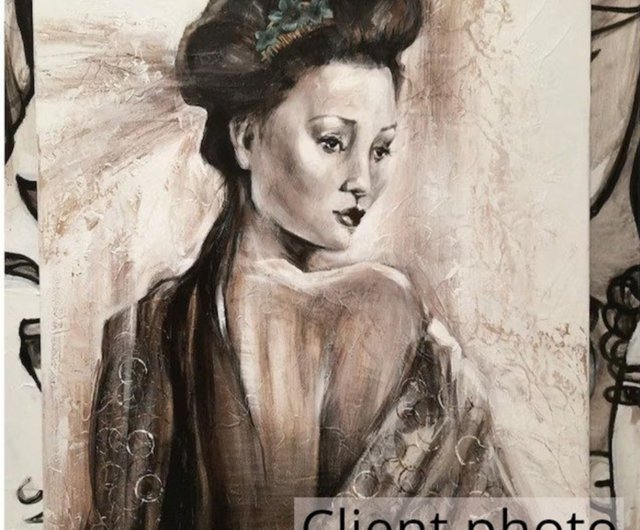 日本芸者絵画女性ポートレートアートアジアンウォールアート