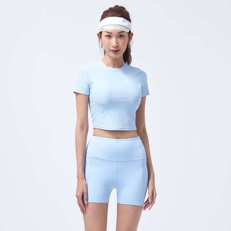 COZEE-抗菌緹花合身上衣-藍鈴 - 女 T 恤 - 聚酯纖維 藍色