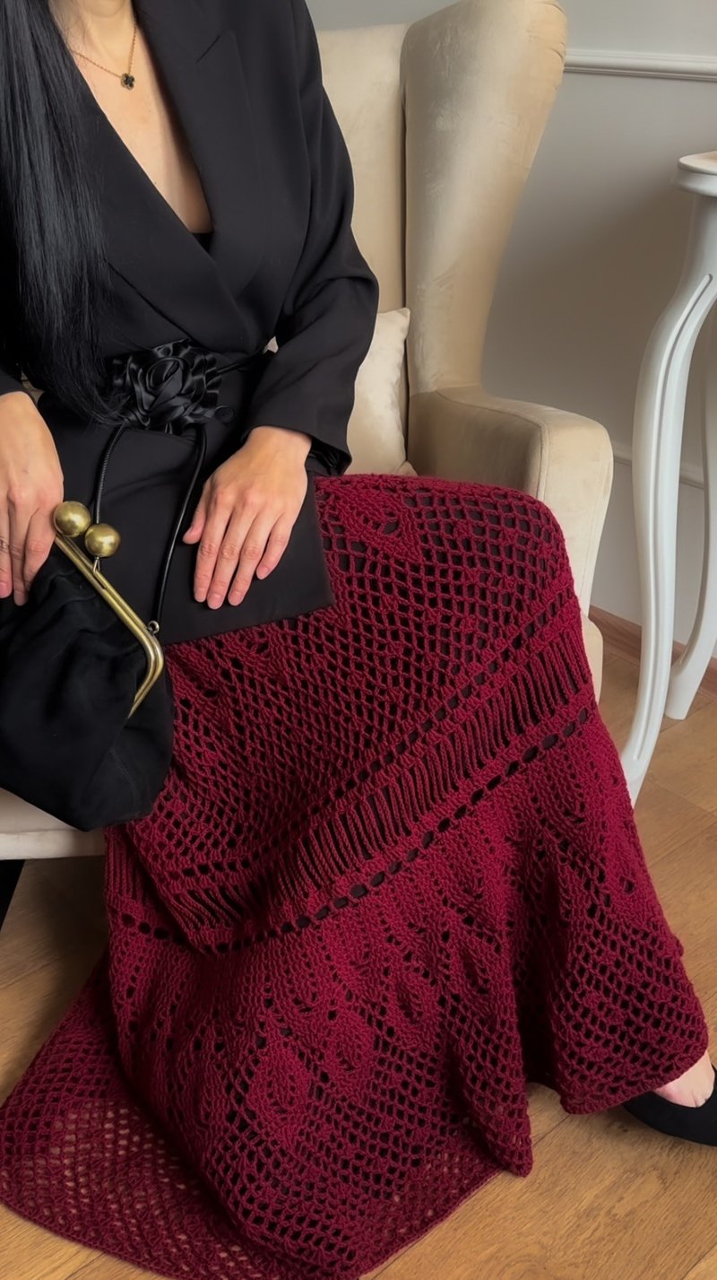 Hand crochet maxi skirt for women Handmade wool skirt Long knitted skirt S - Skirts - Wool 