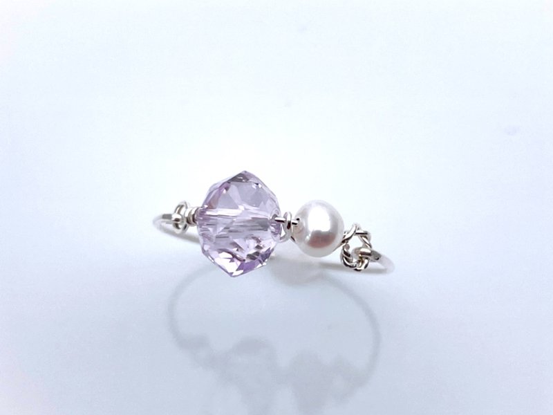 Rose amethyst and freshwater pearl wire ring - General Rings - Gemstone Purple