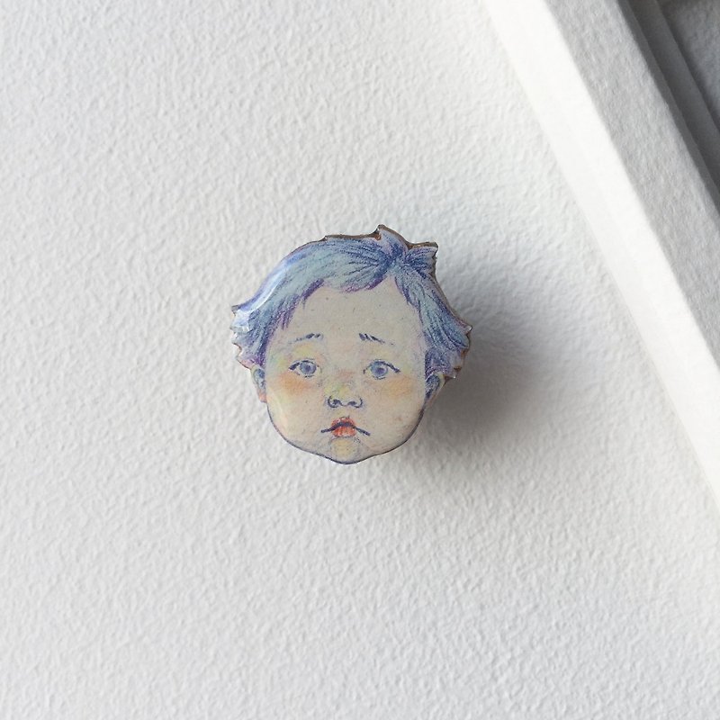 # 24 Little Boy LONELY: handmade brooch - เข็มกลัด - พลาสติก สีน้ำเงิน