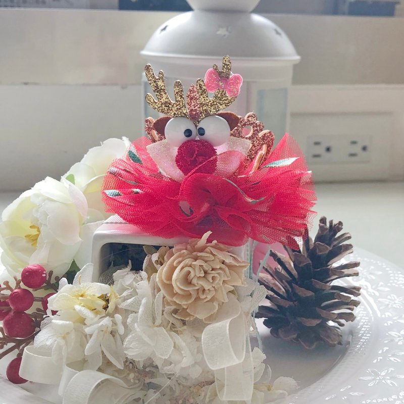聖誕節聖誕馴鹿兒童女孩小孩網紗皇冠髮夾 - 髮夾/髮圈 - 其他材質 紅色