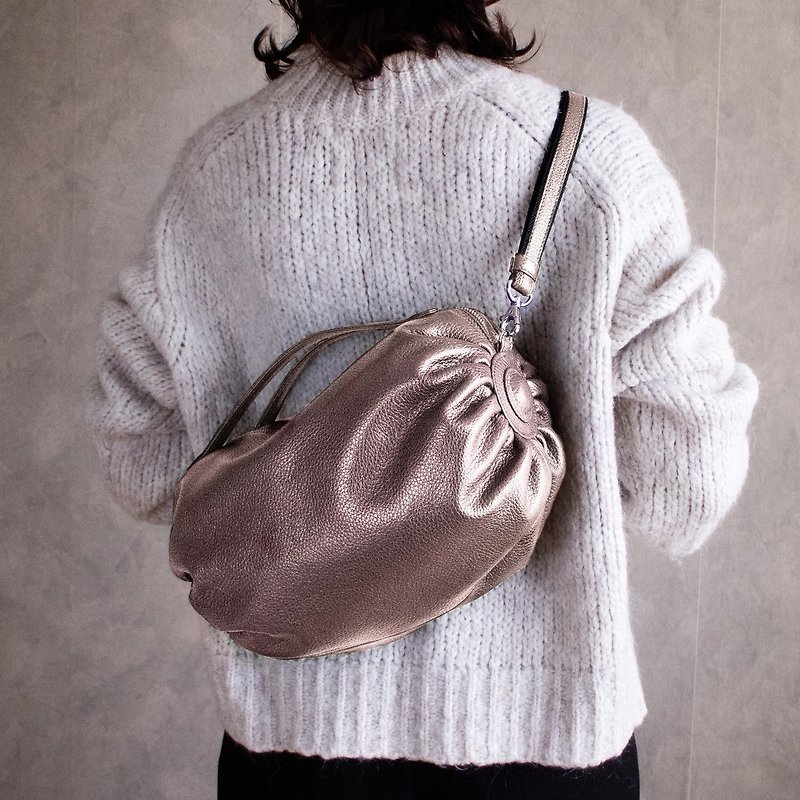 (Large) Italian-Made Genuine Leather 2-Way Pillow Bag Shoulder Bag - Messenger Bags & Sling Bags - Genuine Leather Pink