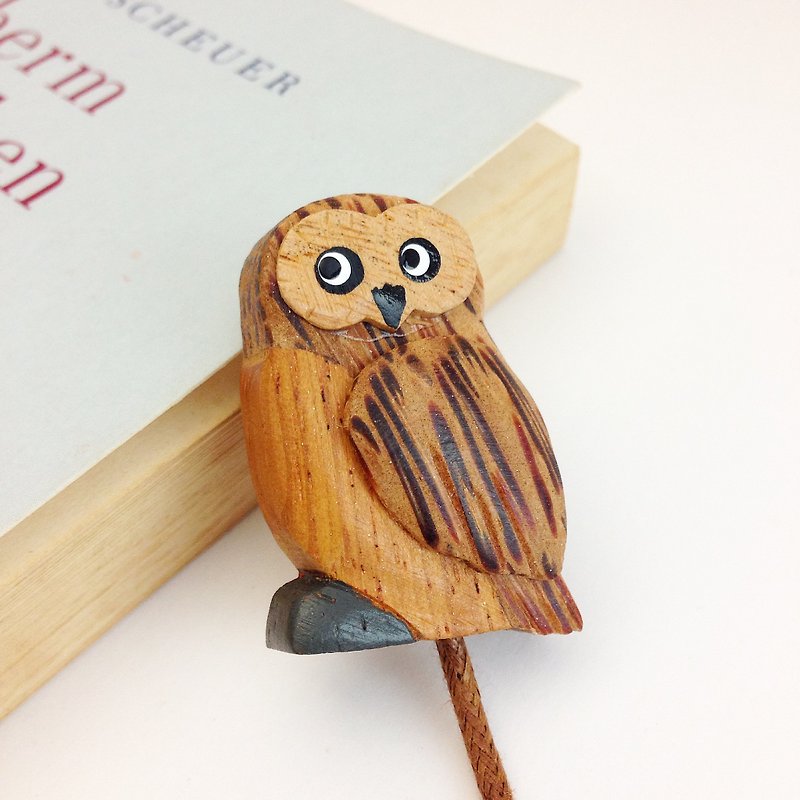 [Owl Leather Rope Bookmarks] 9月 - しおり - 木製 ブラウン
