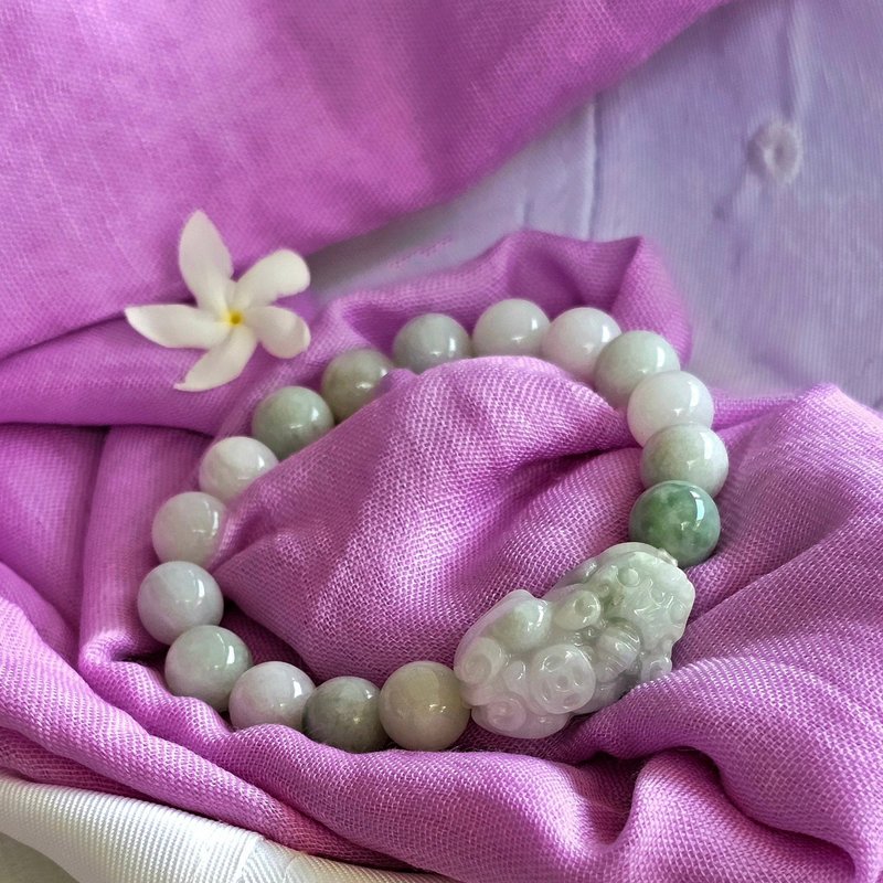 Burmese Jade Bangle Carved Dragon Jadeite Type A Bracelet Dark Green White Tinte - 手鍊/手環 - 玉石 透明