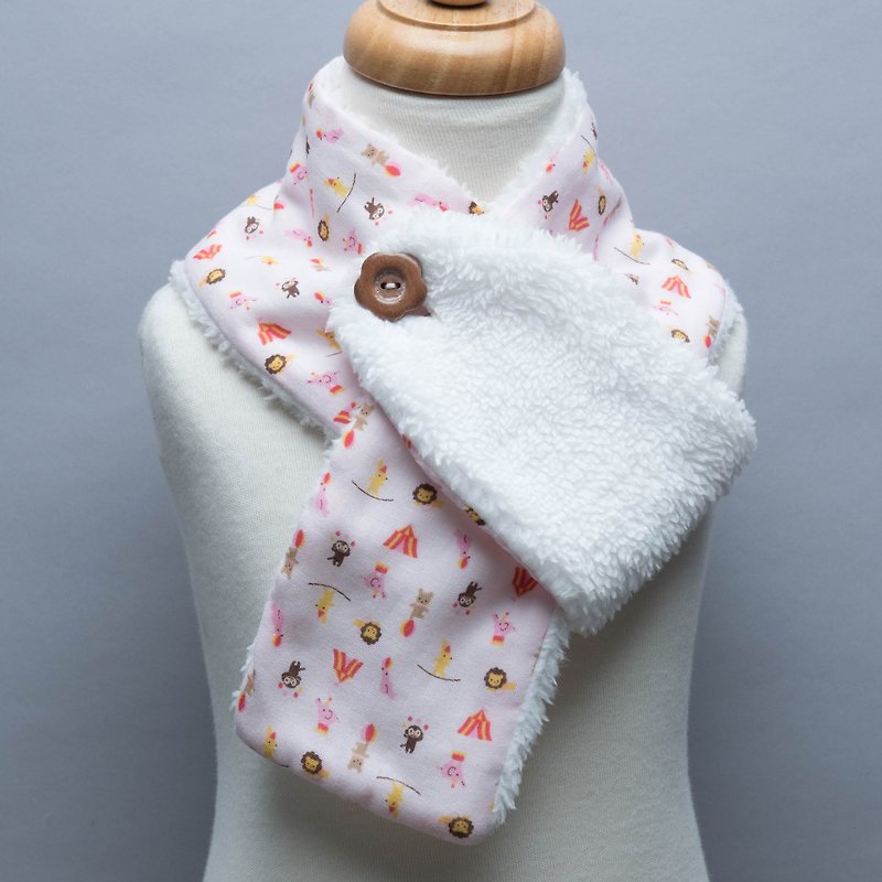 兩段式圍巾-馬戲團 兒童 幼兒 嬰兒 圍巾 外套 保暖 - 口水肩/圍兜 - 棉．麻 粉紅色