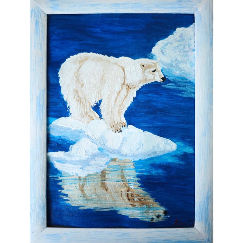 Polar Bear Original Framed Wall Art Animal Painting By RinaArtSK - Wall Décor - Other Materials Multicolor