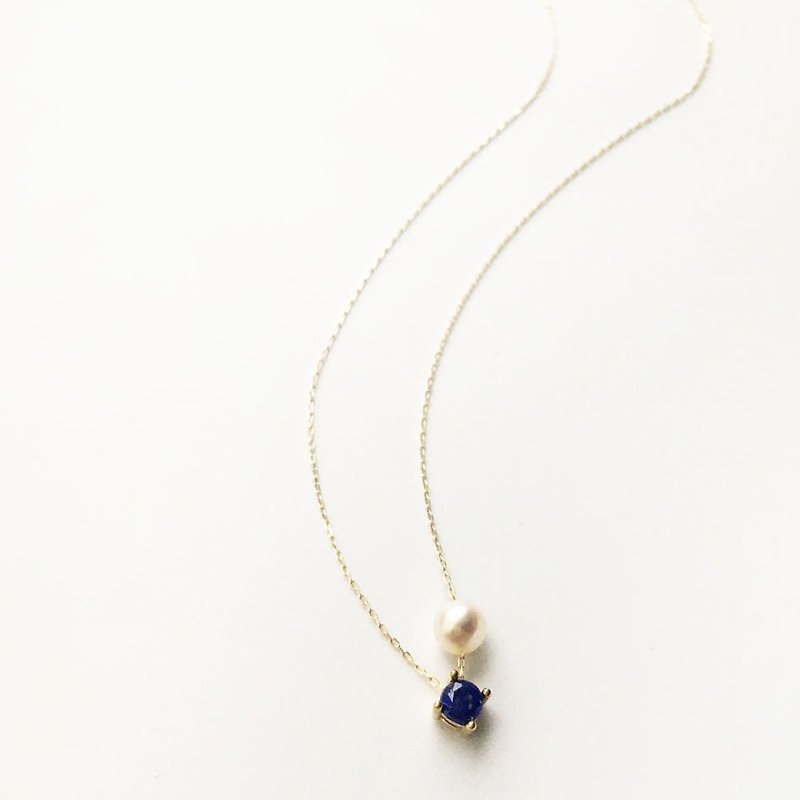K14gf lapis lazuli Necklace, December Birthstone, Akoya Pearl Dainty Necklace - 項鍊 - 珍珠 藍色