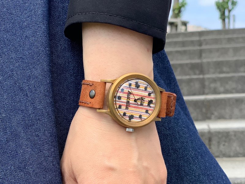 Via Aurelia (black cat striped & Italian cowhide (brown)) - Women's Watches - Copper & Brass Orange