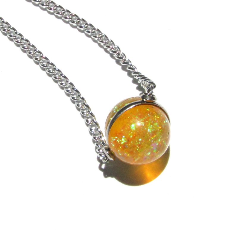 Vintage yellow glitter ball necklace - 項鍊 - 塑膠 黃色