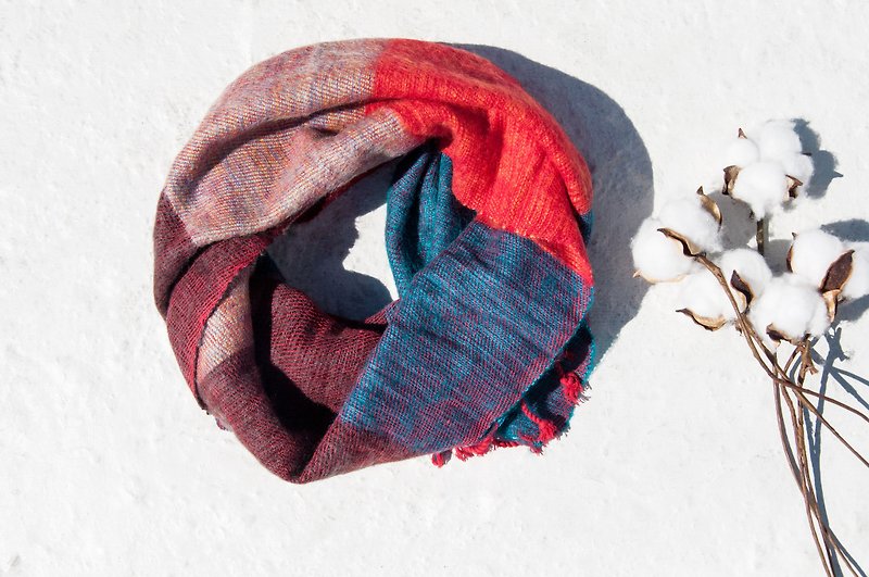 聖誕禮物純羊毛絲巾/手工針織圍巾/編織圍巾/純羊毛圍巾-流浪旅行 - 絲巾 - 羊毛 多色