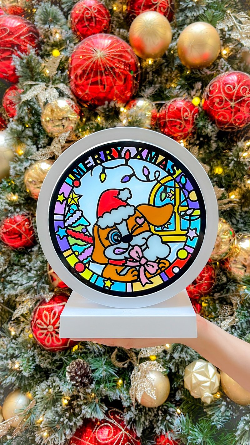 Christmas Cute Dog Flower Window Painted Night Light Christmas Gift Customized Gift Christmas Gift Box Exchange Gift - โคมไฟ - เรซิน หลากหลายสี