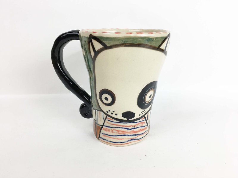 Nice Little Clay Hand Bell Cup Black Wheel Dog Cute Dog 0103-37 - Mugs - Pottery Multicolor