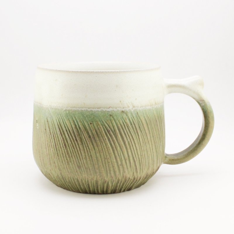 Wakakusa series – rolled engraved hand-feel ceramic cups coffee cups tea cups ceramic cups - Mugs - Pottery Green