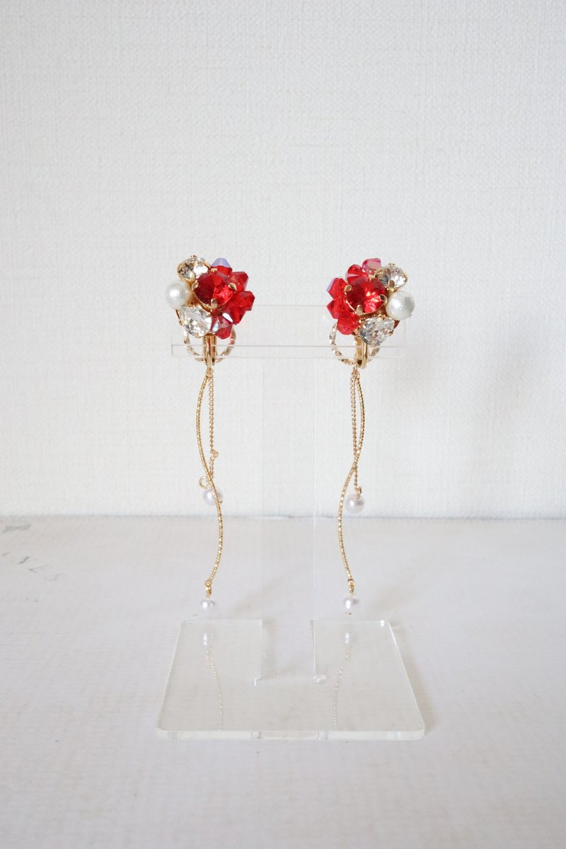 紅色寶石耳環 - 耳環/耳夾 - 水晶 藍色