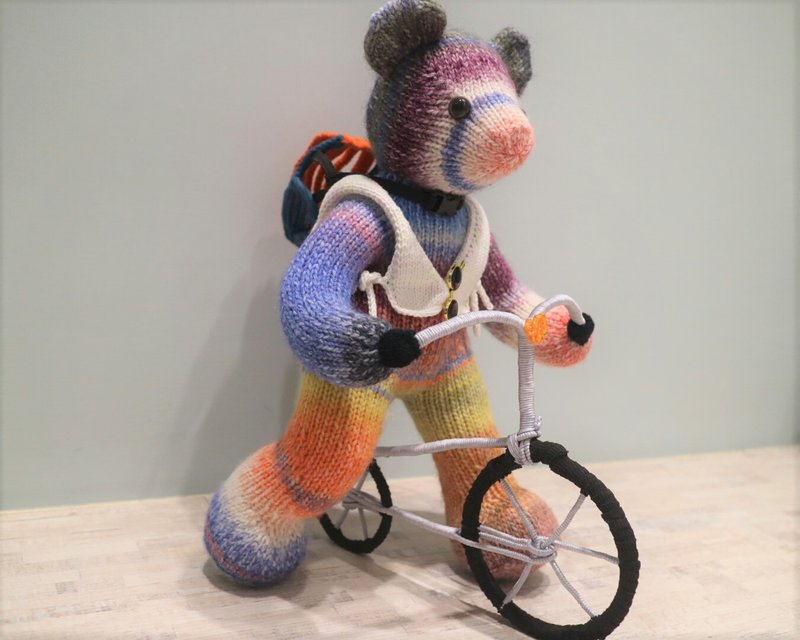 熊愛家族手工泰迪熊knitted teddy bearテディベア腳踏車熊收藏 - 玩偶/公仔 - 羊毛 卡其色