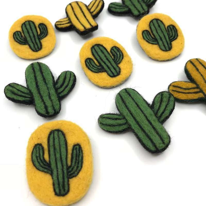Needle Felted Cactus Brooch - Brooches - Wool Green