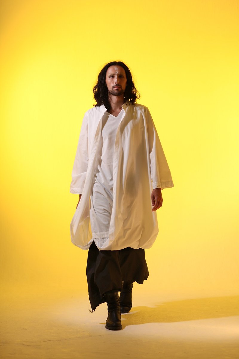 棉．麻 男裝 外套 白色 - INF 19SS 兩件式變形上衣