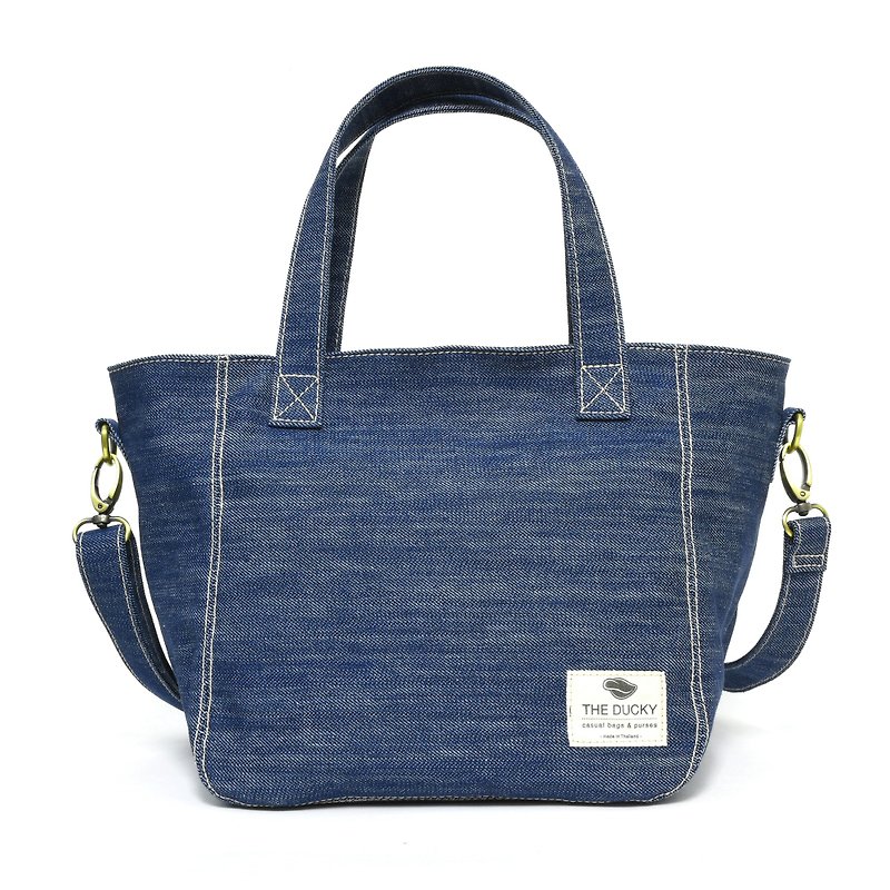 basket bag - blue jeans - กระเป๋าคลัทช์ - ผ้าฝ้าย/ผ้าลินิน สีน้ำเงิน
