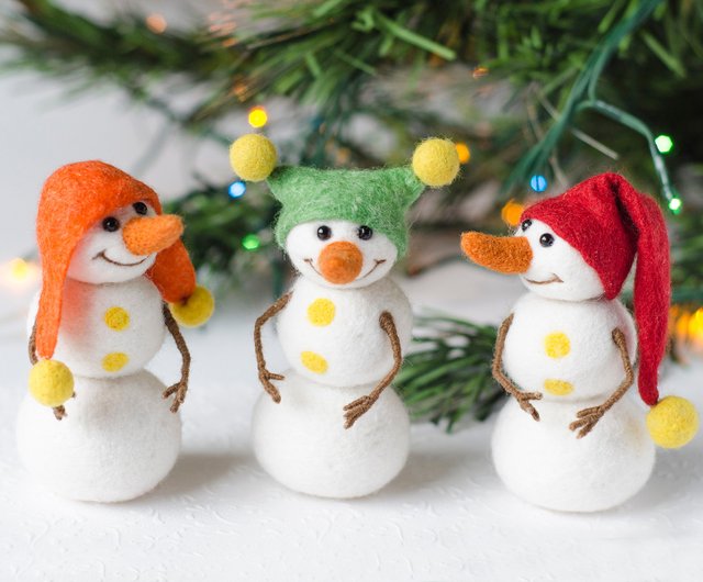 Needle felt Snowman couple ornaments ships free outlet the next day