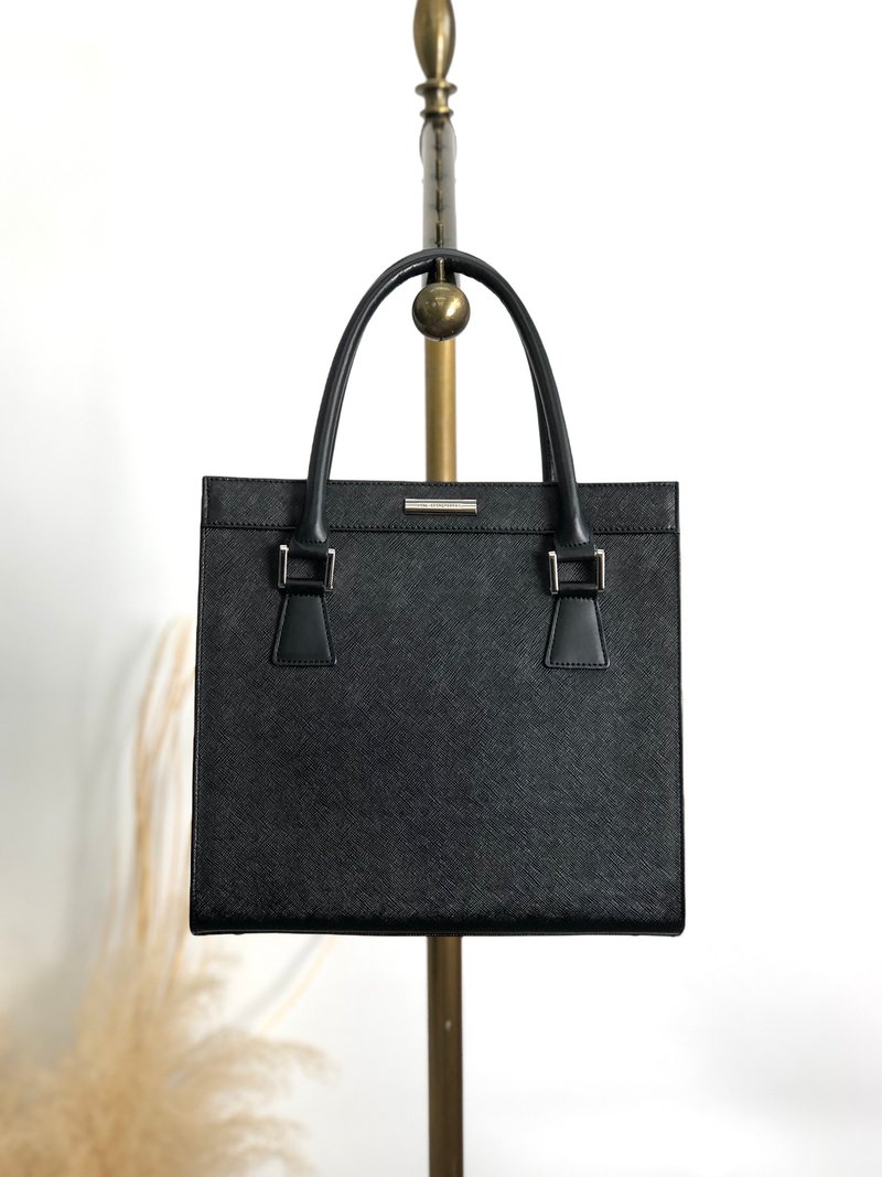 【 日本直送　名牌中古包 】BURBERRY バーバリー ハンドバッグ ブラック ロゴ レザー vintage ヴィンテージ オールド yej8u5 - 手提包/手提袋 - 真皮 黑色