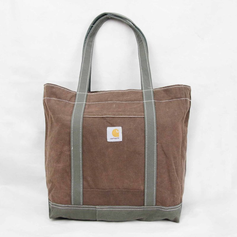 Tsubasa.Y Antique House Carhartt005 Coffee Green Remade Canvas Bag, Shoulder Bag - กระเป๋าถือ - ผ้าฝ้าย/ผ้าลินิน 