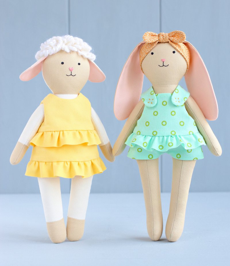 2 PDF Large Lamb Doll + Large Bunny Doll Sewing Patterns Bundle - คอร์สงานฝีมือ/หนังสือคู่มือ - วัสดุอื่นๆ 