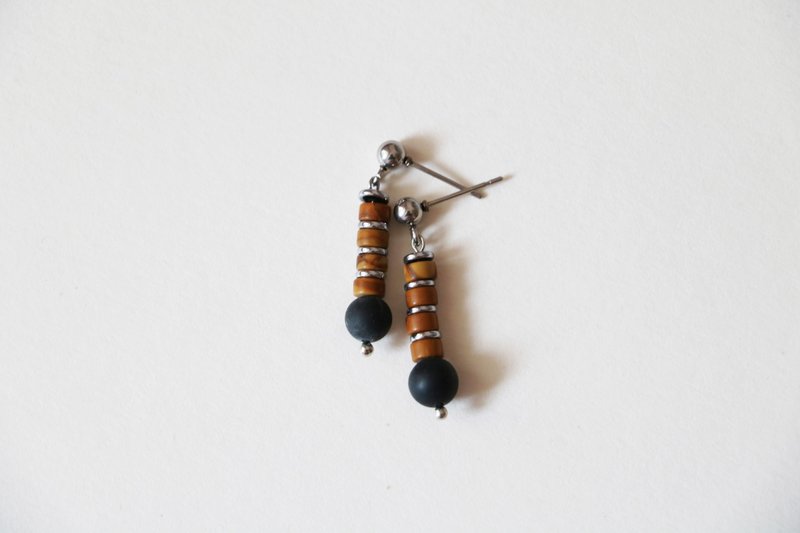 Zuo Shi_Natural stone handmade earrings - ต่างหู - ไม้ สีนำ้ตาล