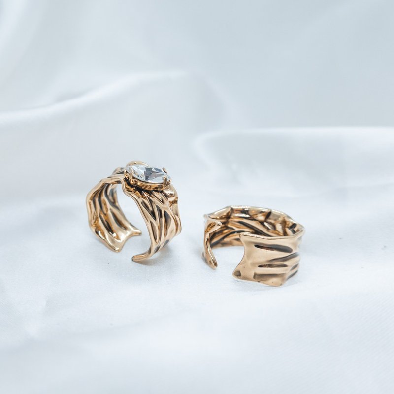 古金色 緞帶 白色馬眼鑽 戒指 - 戒指 - 其他金屬 金色