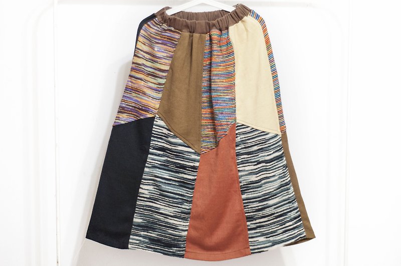 Thick cotton knitted skirt / ethnic wind skirt / color block cotton and linen skirt skirt / hand patchwork skirt-colorful rainbow forest - กระโปรง - ผ้าฝ้าย/ผ้าลินิน หลากหลายสี