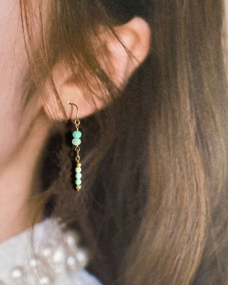 天河石 藍綠松石 || 14KGF注金 線條 渡假風 耳環 - 耳環/耳夾 - 水晶 藍色