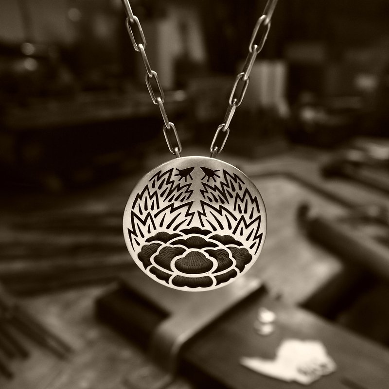 純銀 頸鍊 銀色 - [Apricot leaf peony] Only one item Pendant necklace Men's recommended Japanese pattern overlay Silver Magazine publication product