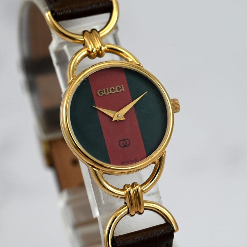 Vintage GUCCI Quartz Ladies Watch Sherry Line Green Red Dial Gold Japan Shipping - นาฬิกาผู้หญิง - สแตนเลส สีทอง