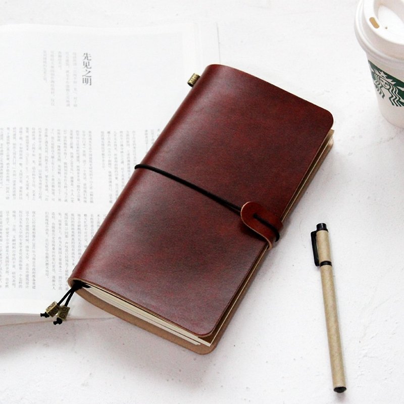 Red brown uniform dyed cowhide notebook diary book travel book notebook account book customization - สมุดบันทึก/สมุดปฏิทิน - หนังแท้ สีนำ้ตาล