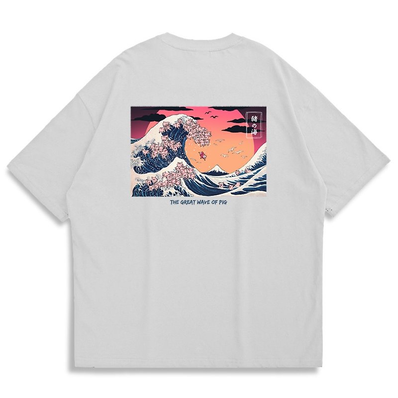 【CREEPS-STORE】豚グレートウェーブ ルーズヘビープリントTシャツ 210g - Tシャツ メンズ - コットン・麻 多色