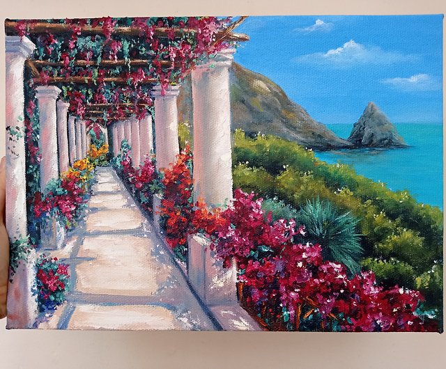 イタリア 地中海 アマルフィ 風景画 版画 ヨーロッパ 絵画 テラス 海